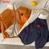 2-9 Y Windproof Velvet Lined Stand Collar Zipper Jaet Children's Warm Casual Top for Autumn and Winter Kids Clothing Baby Outfit