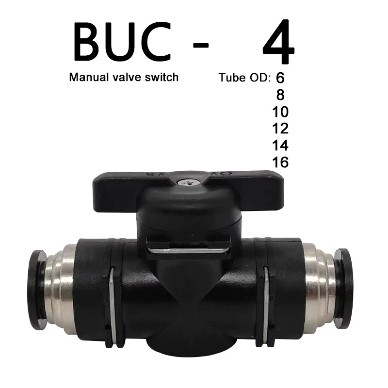 10/50/200 PCS BUC Air Hand Valve-Pneumatic Push In Quick Joint Connector Manual Plastic Controller (4mm, 6mm, 8mm, 10mm, 12mm)
