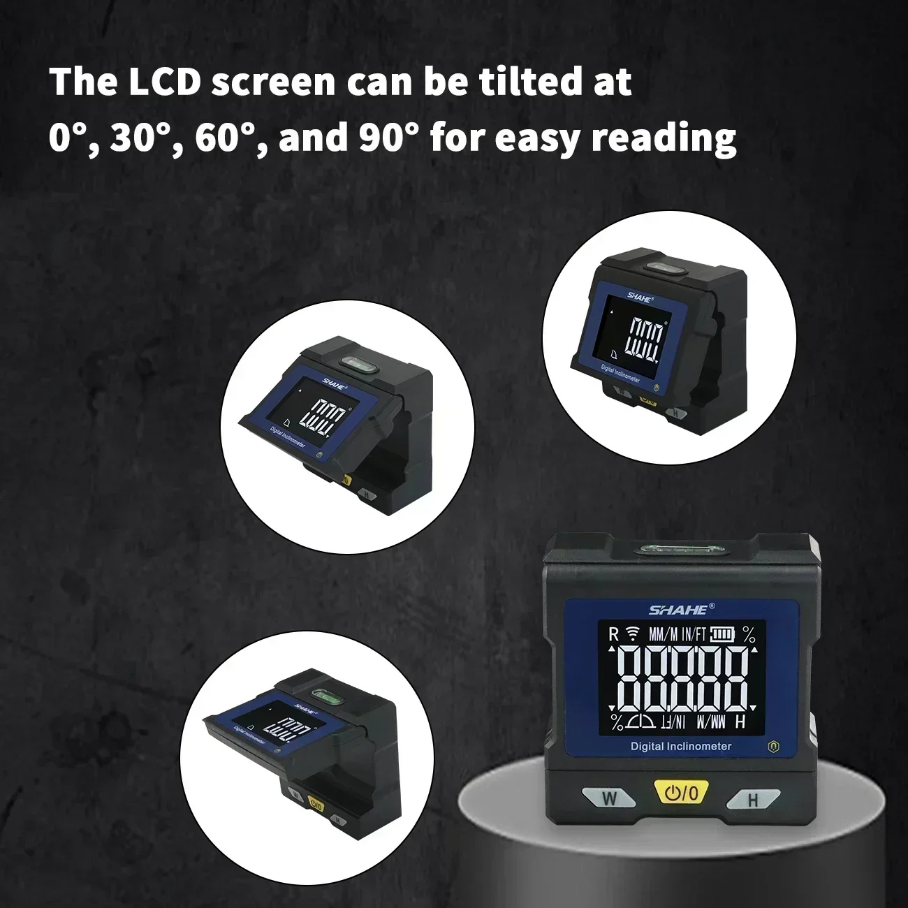 SHAHE Digital Angle Gauge Protractor Inclinometer With Flip Up Display Bubble Level Box Measures 4*90 and 2*180 Degree Ranges 4