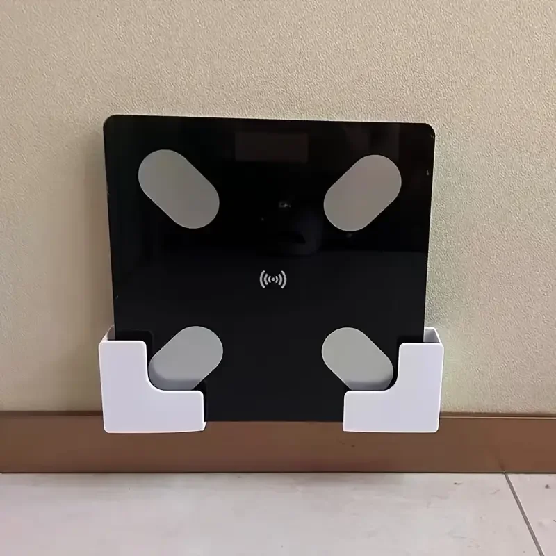 Wall-Mounted Scale Storage Rack - No-Trace Adhesive Bracket, Space-Saving Plastic Holder for Bathroom & Gym Scales