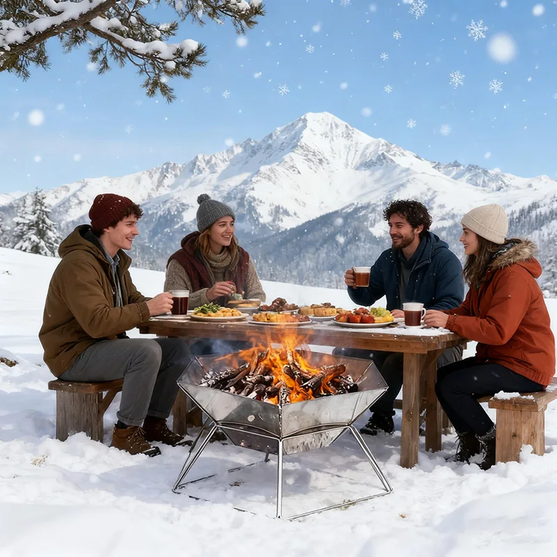Klappbarer Edelstahl-Grill für den Außenbereich, Campingkocher, Feuerstelle, rostfrei, leicht, tragbarer Kochherd für Picknick und Camping – Detail 17