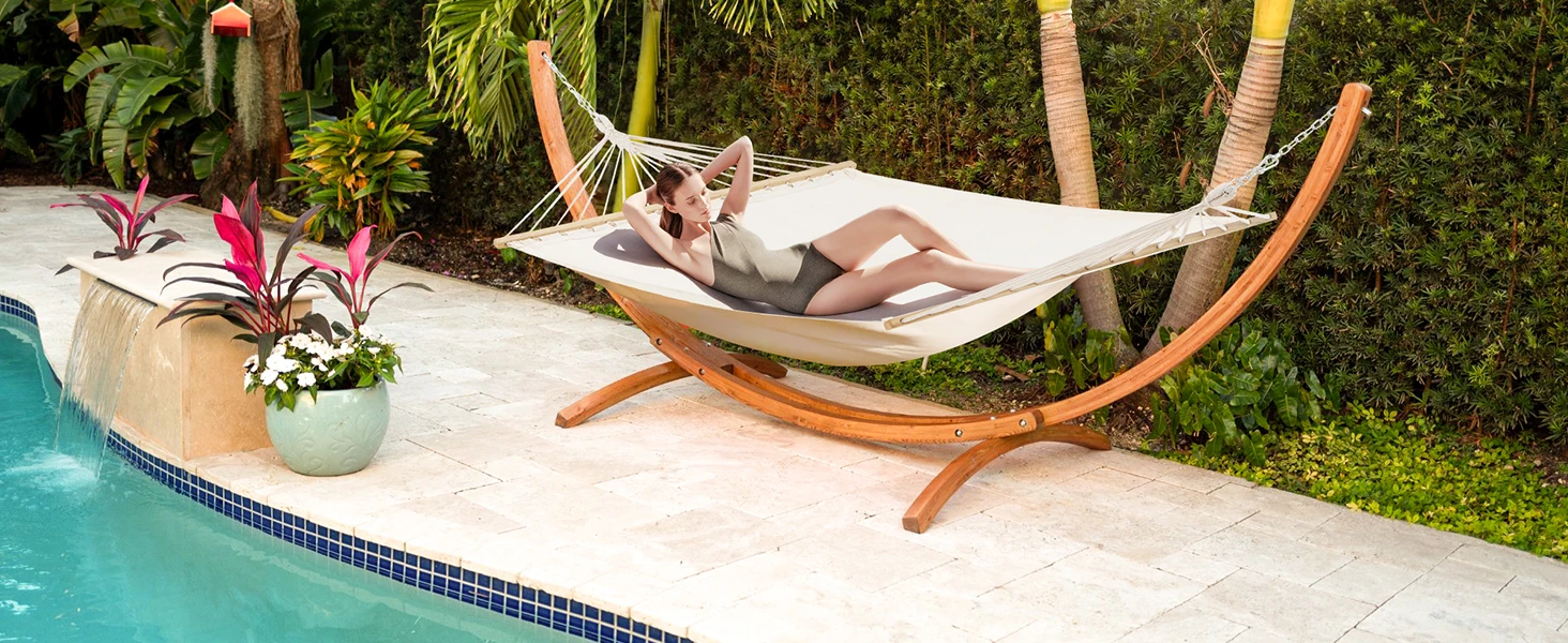 ECOTOUGE 13.3 FT Wooden Double Hammock with Stand 2 Person Heavy Duty