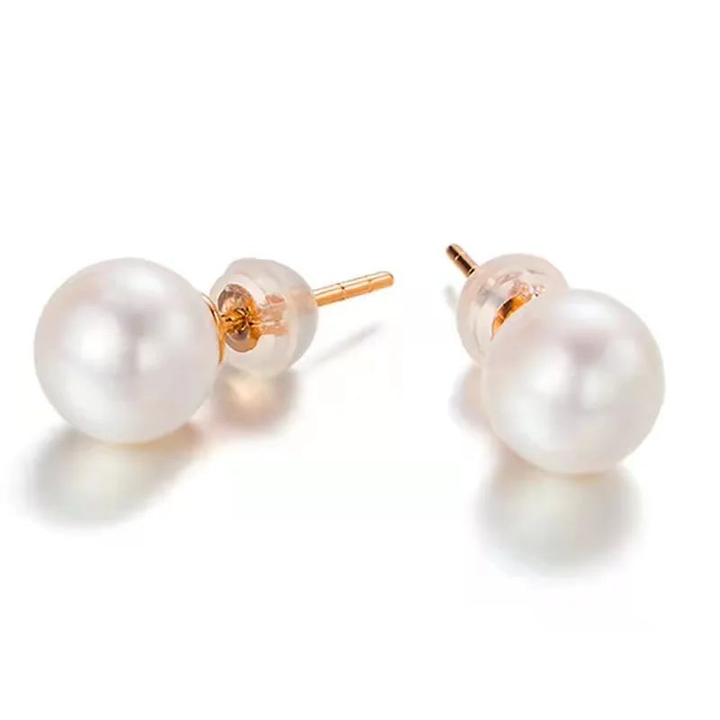 

Real 18K Gold Natural Freshwater Pearl Stud Earrings Pure AU750 Gold Earring for Women Fine Jewelry Gift