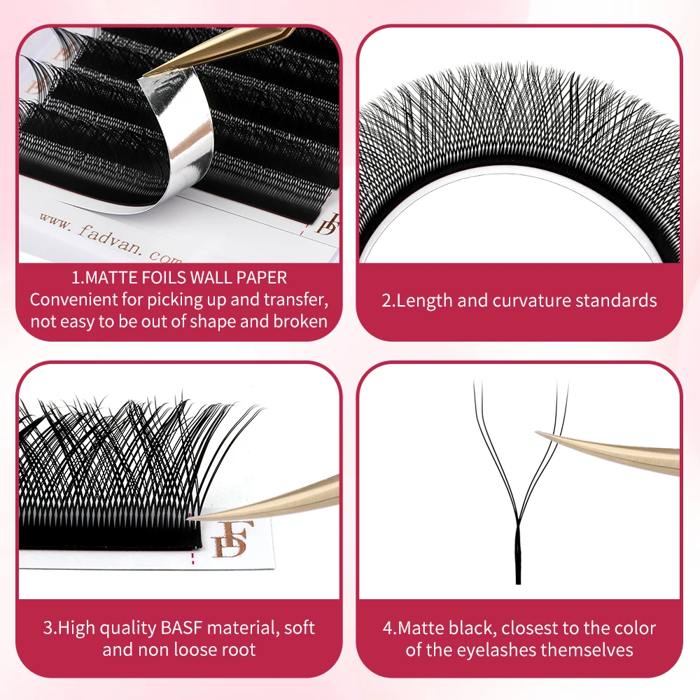 Enhanced Faux Mink Eyelash Extension with Split Tips - 2D/3D Premade Fan, 8-15mm, Black/Brown