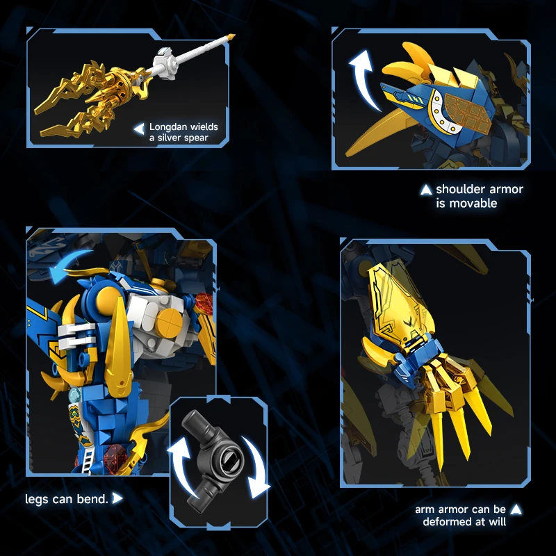 Big Superhero Mecha Robot Building Blocks Blue Dragon Warrior DIY Construction F