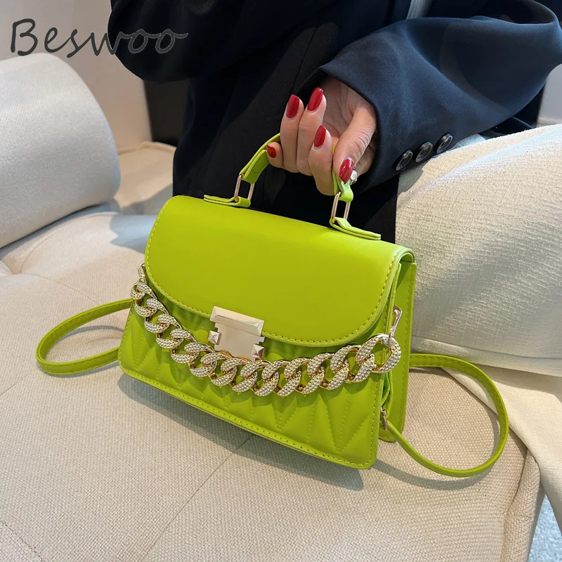 Neon Lime Double Handle Square Bag