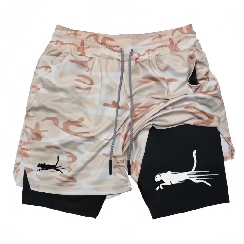 Men's Fitness Two-in-one Shorts Double-layer Beach Pants Trendy Printed Sports Shorts Outdoor Training Running M-3XL mens sports shorts