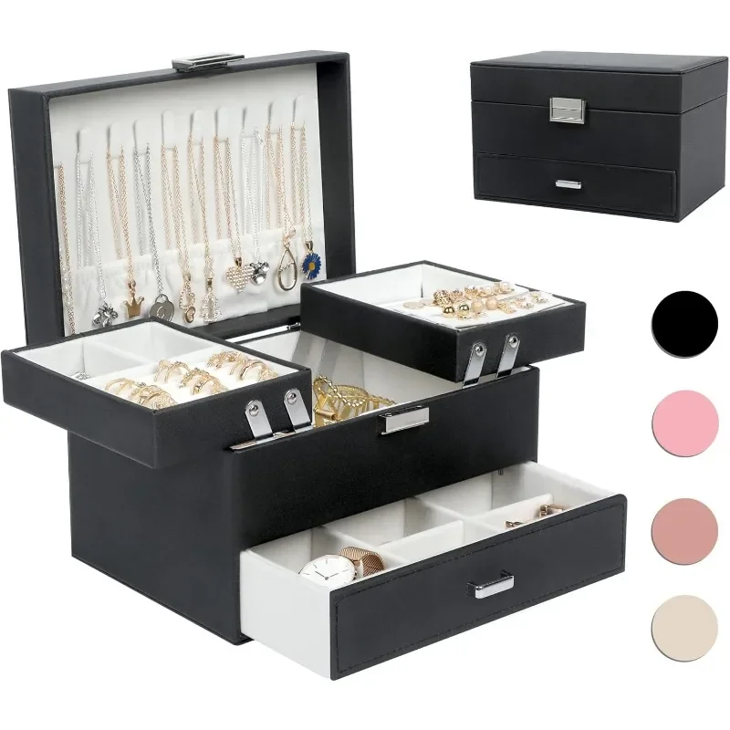 Jewelry Boxes for Women Girls, Jewelry Organizer Box, 3 Layers Storage Organizer for Earring