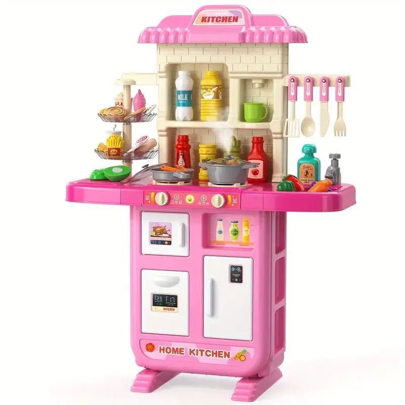 Play Kitchen Girls Toy Pretend Food- Kitchen Toys for Kids, Set Play Realistic smoke and lighting, for Girls Boys Age 3+