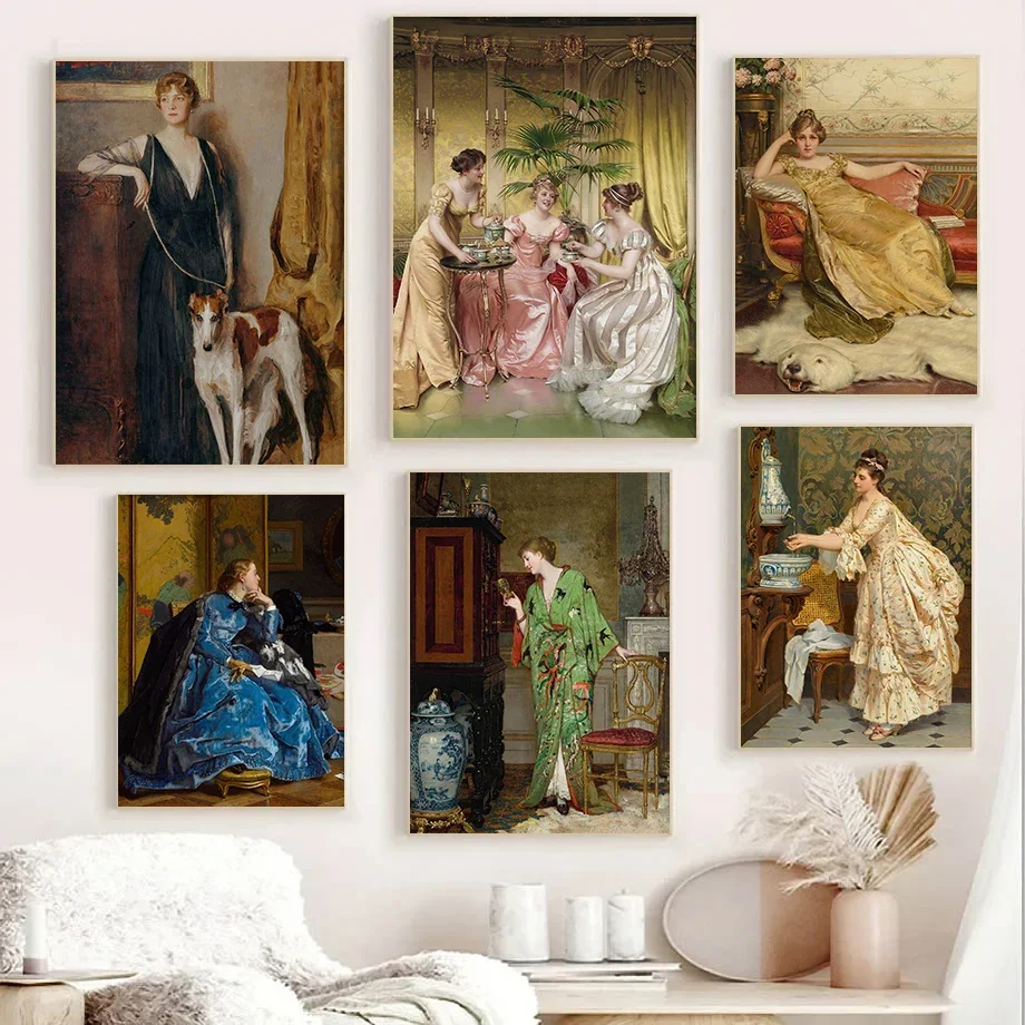 Dipinto su Tela Ritratto di Donna Rinascimentale Arte Retrò Stampe Classiche Vittoriane Quadro da Parete Decorazione per Soggiorno e Casa