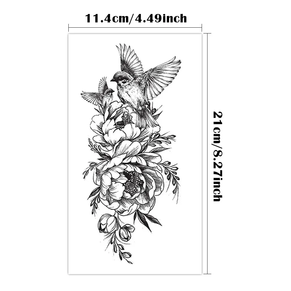Waterproof Temporary Tattoo Sticker Magpie Peony Flower Cute Pattern Body Art Arm Fake Tattoos Sleeve Women Men Chest Waist Legs 5