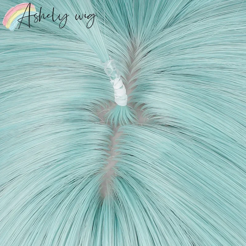 Small Raccoon Hatsune Miku Cos Wig Long Straight Hair Set with A Tiger Mouth and A Ponytail on Top Cosplay Synthetic Wigs