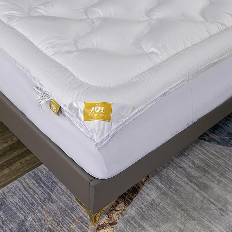 Home Feather Bed Mattress 600 TC Cotton Shell White Down Hotel Mattress Quilted Soft Down Multi-Layered Soft