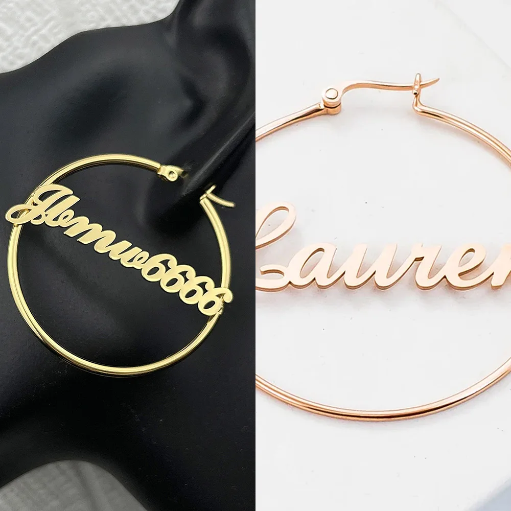 New Custom Name Hoop Earrings for Women Stainless Steel Gold Silver Rose Gold Earring Personalized Jewelry Beautiful Gift 2023