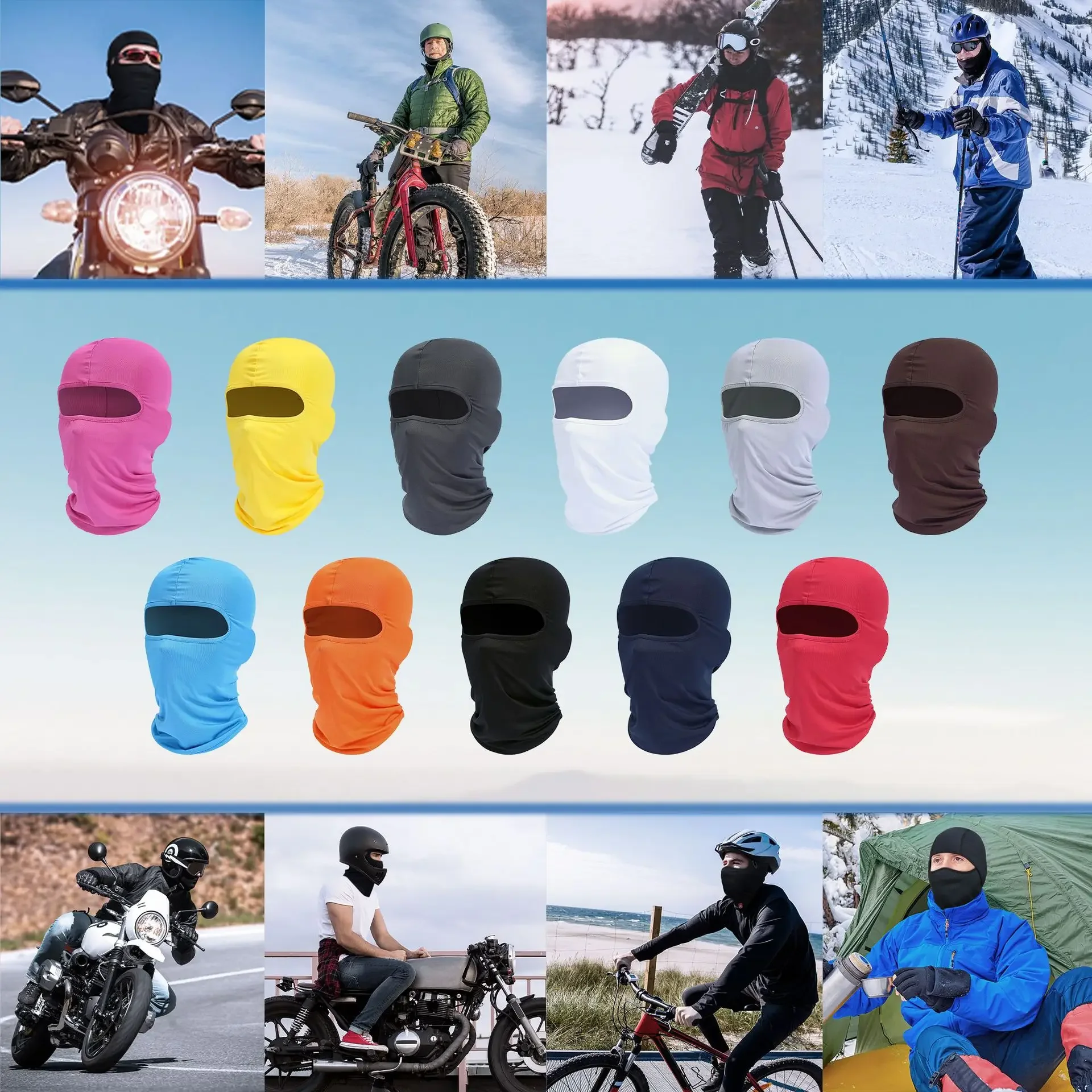 Passamontagna Balaclava 2 Fori In Lycra | Protezione Solare UV | Bianco Per Moto, Sci, Ciclismo - 2