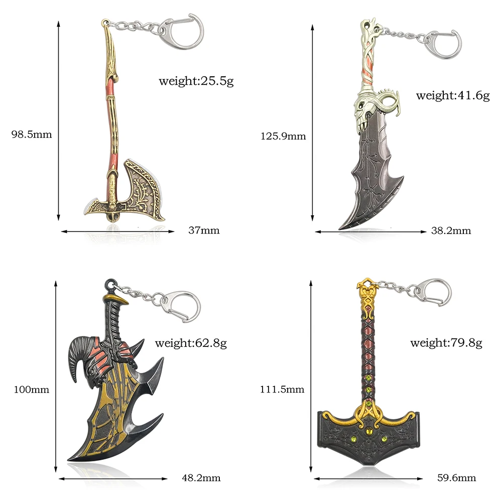 God of War Ragnarok Keychain Kratos Blades of Exile Leviathan Axe Hammer  Mjolnir Weapon Penant Key Chain for Men Keying Jewelry