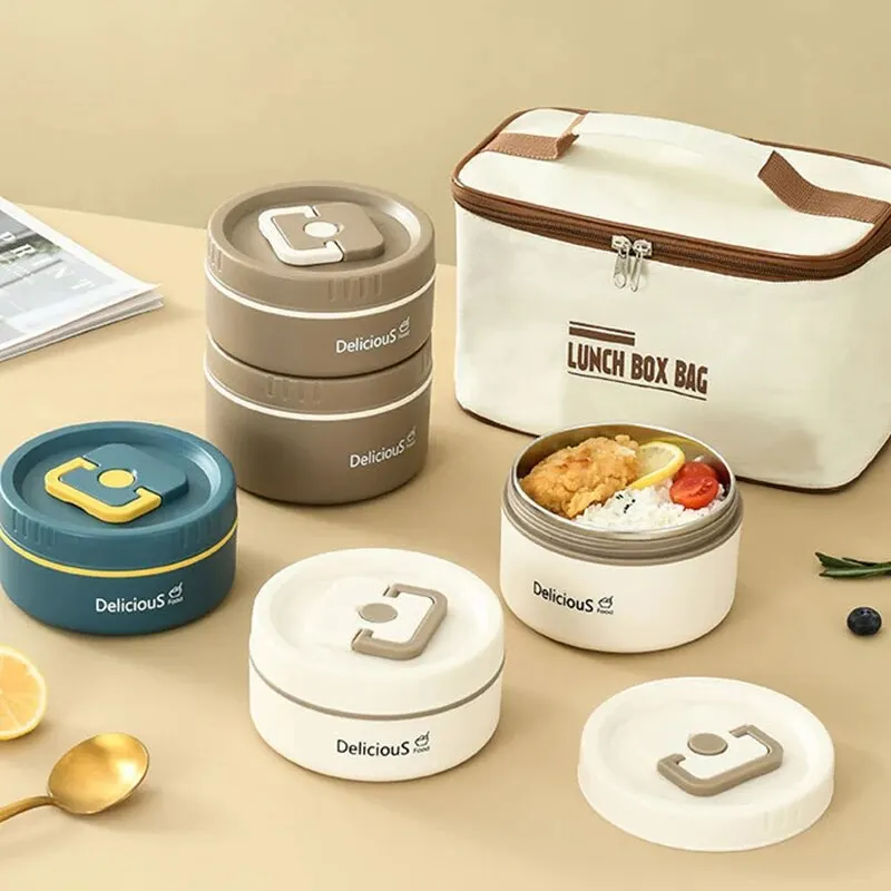 Thermal Lunch Box 1pcs Portable Stainless Steel Thermal Lunch Box Set of Adult for Hot Food Bag Neutral