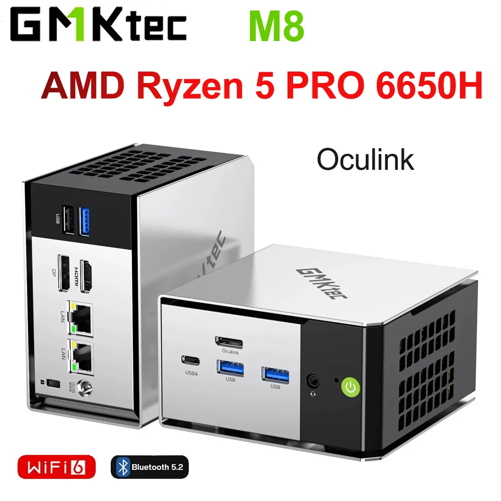 GMKtec M8 AMD Ryzen 5 PRO 6650H Mini PC Windows 11 LPDDR5 16GB