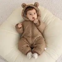 Newborn Baby Romper Winter Thicken Cotton Jumpsuit Infant Onesie Fleece Lining Hooded Rompers for Boy Girl Clothes Kids Outfit 3