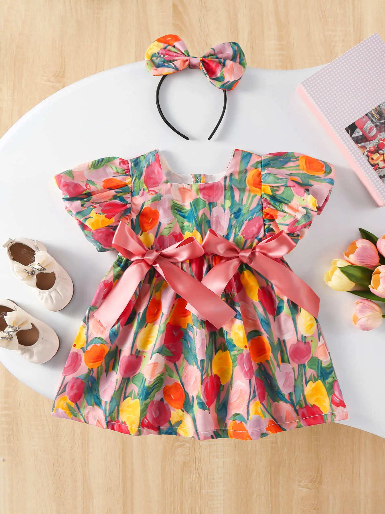 Girls Summer Tulip Print A Line Dress