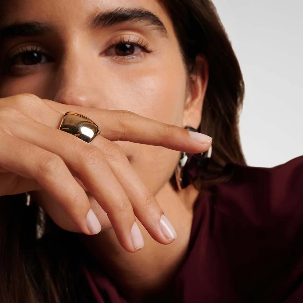 18K Gold Plated Glossy Wide Dome Knuckle Ring for Women Minimalist Waterproof Stainless Steel Rings Punk Vintage Jewelry Bijoux