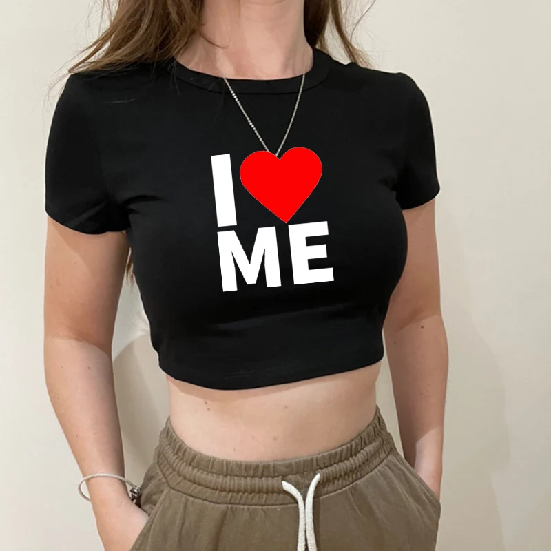 I Love Me Red Love Heart Printing Women's Cropped Top Streetwear Outfits  Sexy Party O Neck Clothes Gothic T Shirt Dropshipping - T-shirts -  AliExpress