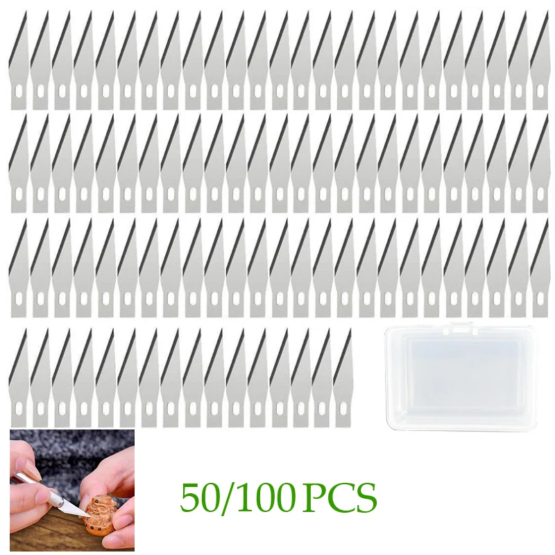 Wood Carving Blades LMDZ 50/100pcs Knife DIY Wood Carving Fruit Food Scalpel Craft Sculpture Cutting Tool Metal Engraving Blades
