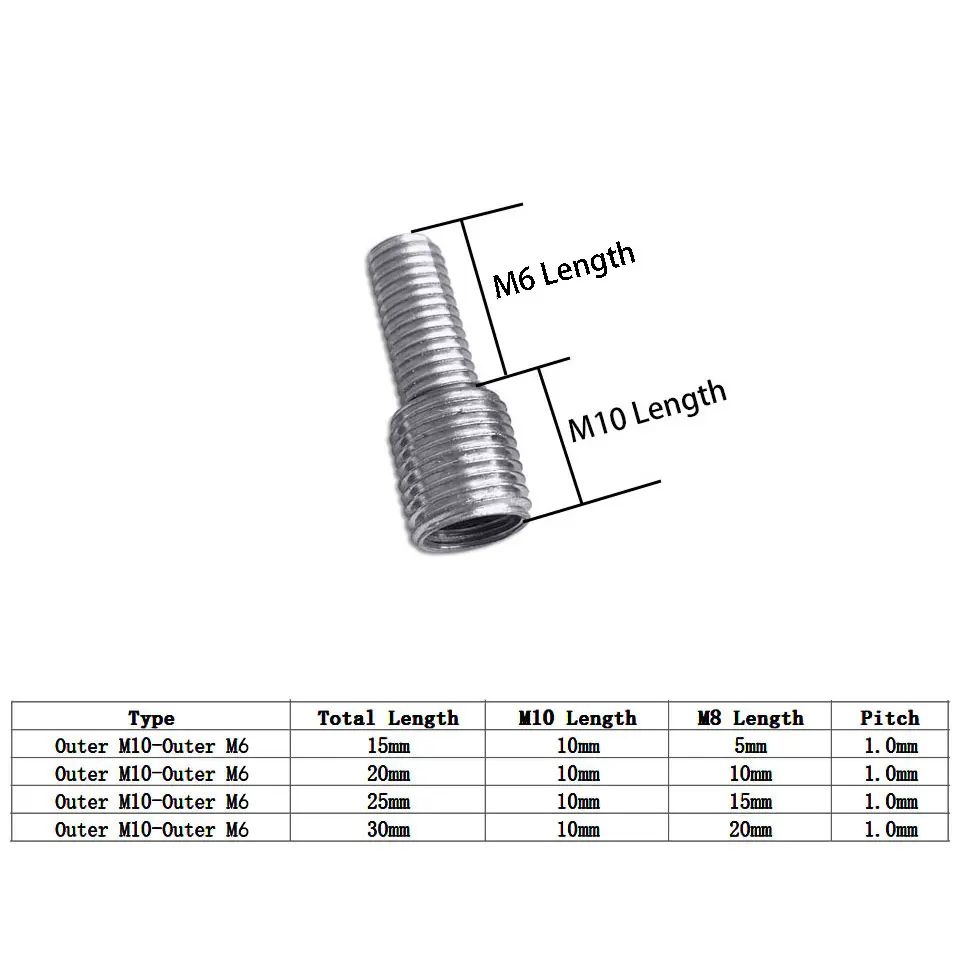3pcs Outer M10 To Outer M6 M8 Adapter Screw M12 To M10 Threaded Tube Screw Pitch 1.0mm Tooth Tube Converter Nut Adapter thread adapter