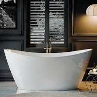 67" Acrylic Freestanding Bathtub Soaking with Brushed Nickel Drain and Overflow Included，SPA Tub Modern Stand Alone Bathtubs 1