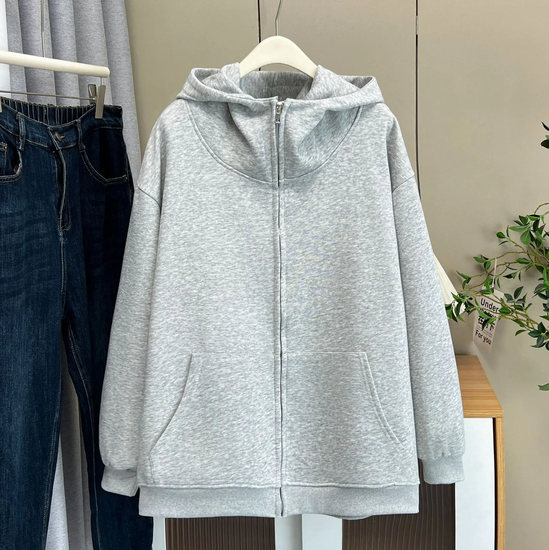 XXXXL Fashion Plus Size Women's Hoodies Extra-large Size Autumn Solid Color Hooded Sweatshirt Thick Zipper Coat