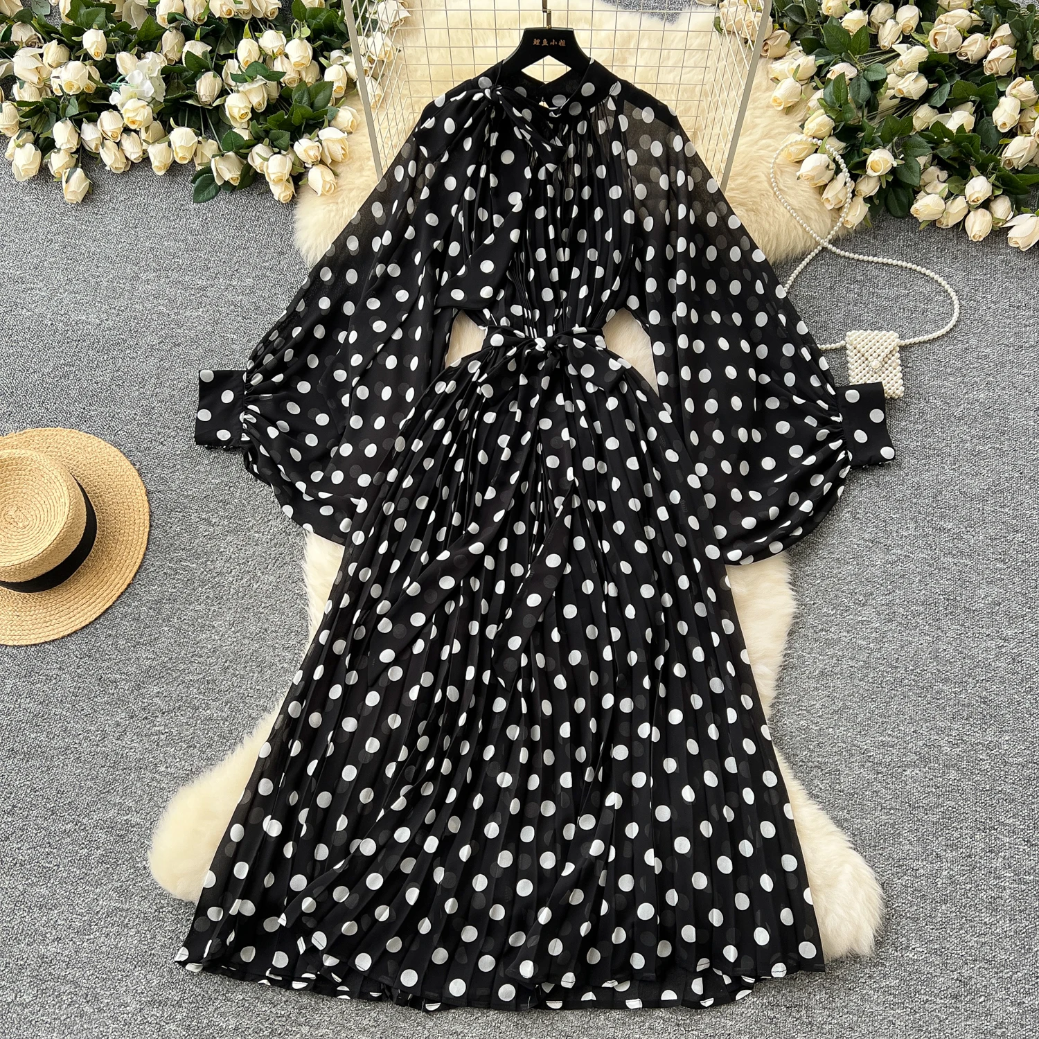 فستان فضفاض مطبوع على الموضة للنساء للشتاء بخصر عا...