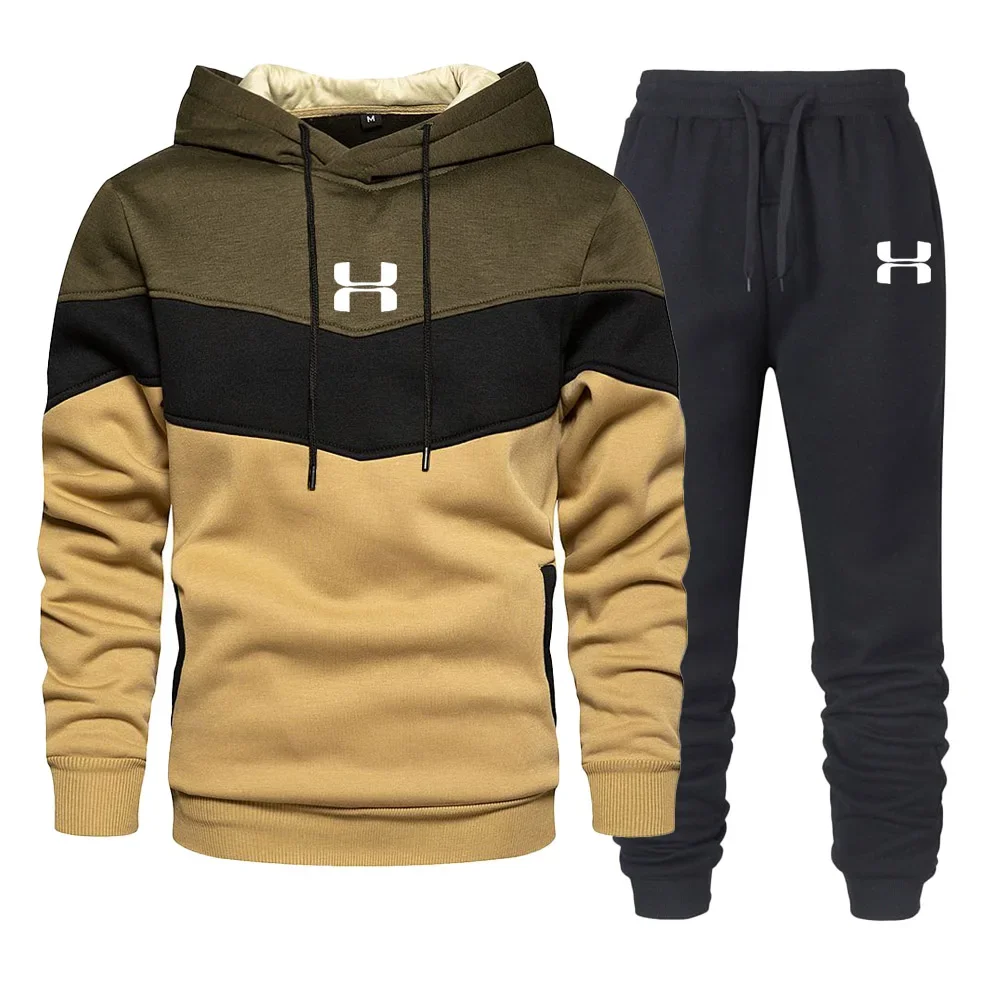 Sports Suit Tracksuit Set Men Print Tracksuit Winter Casual Hoodies Long Pants 2PCS Outdoor Jogging