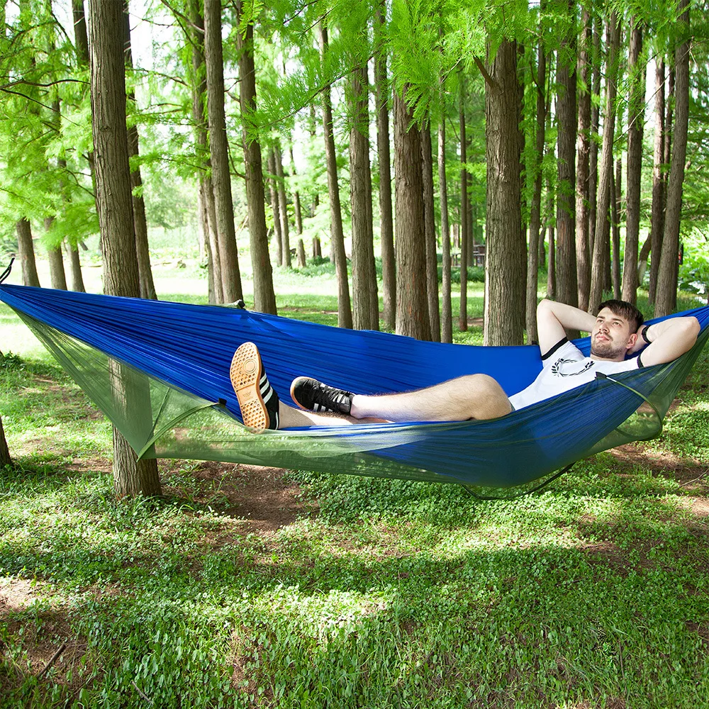 1-2 Person Outdoor Camping Hammock High Strength Parachute Fabric Hanging Bed Travel Hunting Sleeping Swing with Mosquito Net