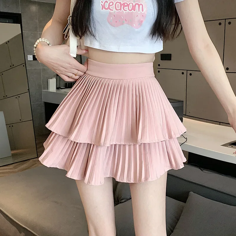 Korean Pure Lust Girl Feeling Slim Pleated Skirt Spring Summer New A-line Skirt Women's High Waist Short Skirt Y2k spring and autumn girl denim straight ieg pants fashion slim slim comfortable casual solid color pants personality soft jeans