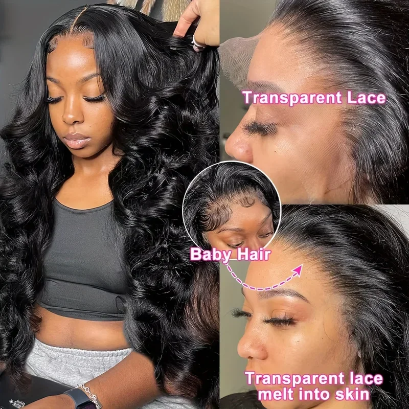 250 Density Body Wave 13x6 HD Transparent Lace Front Human Hair Wigs 30 40 Inch 13x4 Lace Frontal Water Wave 5x5 Glueless Wigs