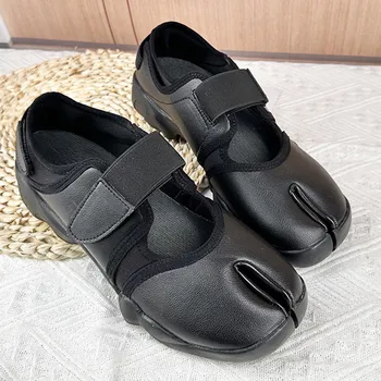 2026 Tabi Shoes for Woman's Pointed Toe Thick Bottom Mixed Colors Hook Loop Sneakers Autumn Ladies Comfortable Soft Casual Shoes 1