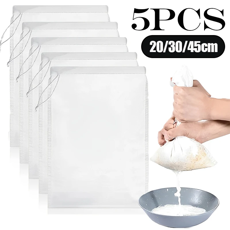 

5PCS Soy Wine Nylon Filter Bags Nut Milk Bag Tea Coffee Yogurt Filter Net Mesh Kitchen Food Reusable Nylon Filter Bags Strainer