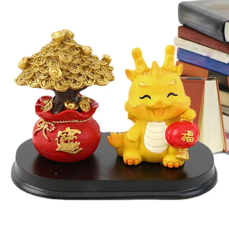 

Статуэтка китайского зодиака, статуэтка дракона китайского зодиака с деревянной основой, съемное благословение, счастливое украшение с деревом удачи