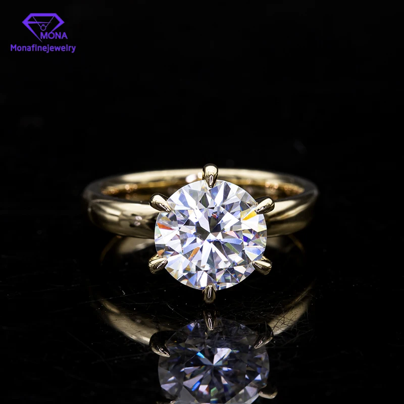 

Classic 9K Yellow Solid Gold Moissanite Ring Main Stone 2ct Round Shape 8x8mm Moissanite Engagement Ring