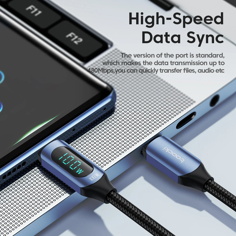 High-Speed 100W USB-C to USB-C Cable with Digital Display - Colorful Data and Charging Cord