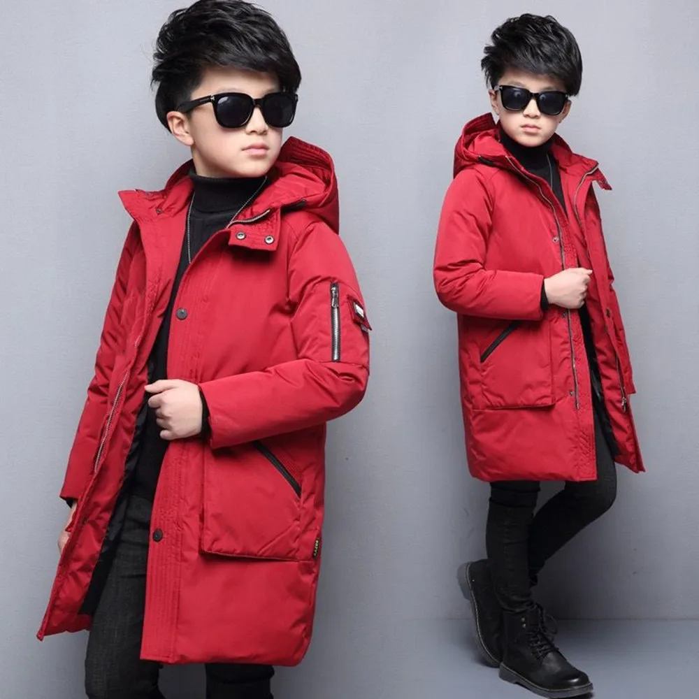 

-30 Degree Kids Parka Long Children Clothing Boy Clothes Warm Winter Down Cotton Jacket Hooded Coat Waterproof Thicken Outerwear
