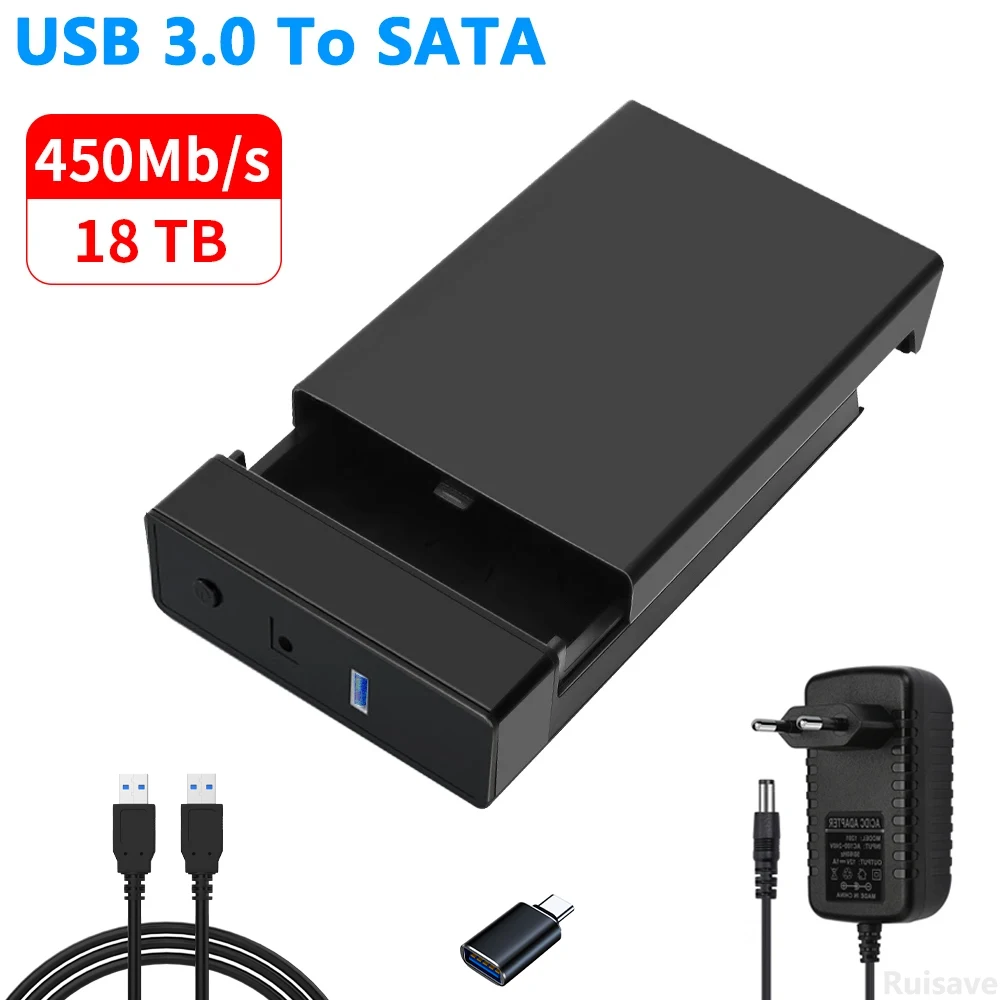 Ruisave 3.5 Pollici Sata Hdd Enclosure 3Ft Cable Usb3.0 Custodia Esterna Hd Per Hard Disk Box Fino A 18Tb Ssd Sata Reader Hd Externo