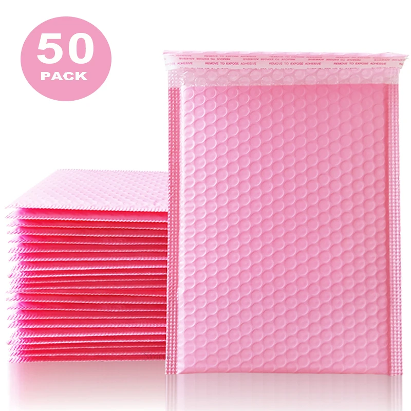 50 Pcs Mail Pink Mailer Poly Bubble Padded Mailing Envelope Packaging