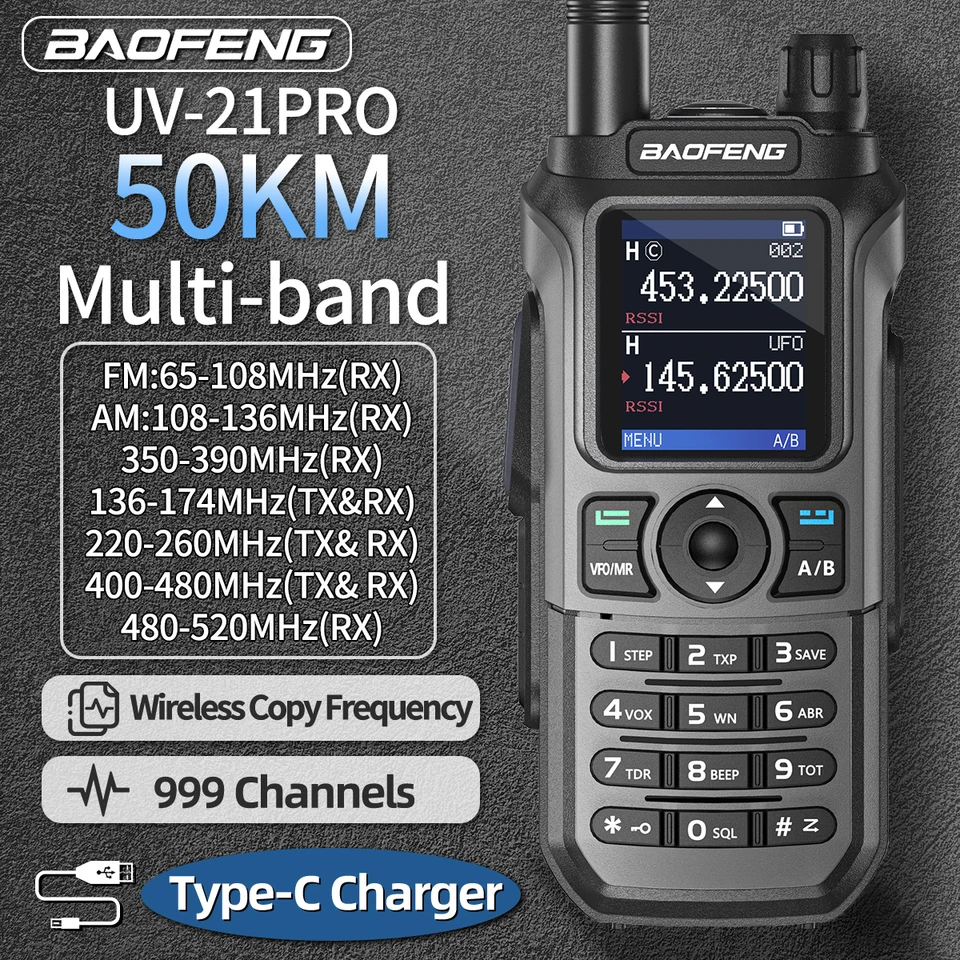 Baofeng UV 21 Pro Wireless Copy Frequency Walkie Talkie Long Range Multi Band Waterproof Type-C Ham Radio UV-21 GPS UV5R_voghion.com