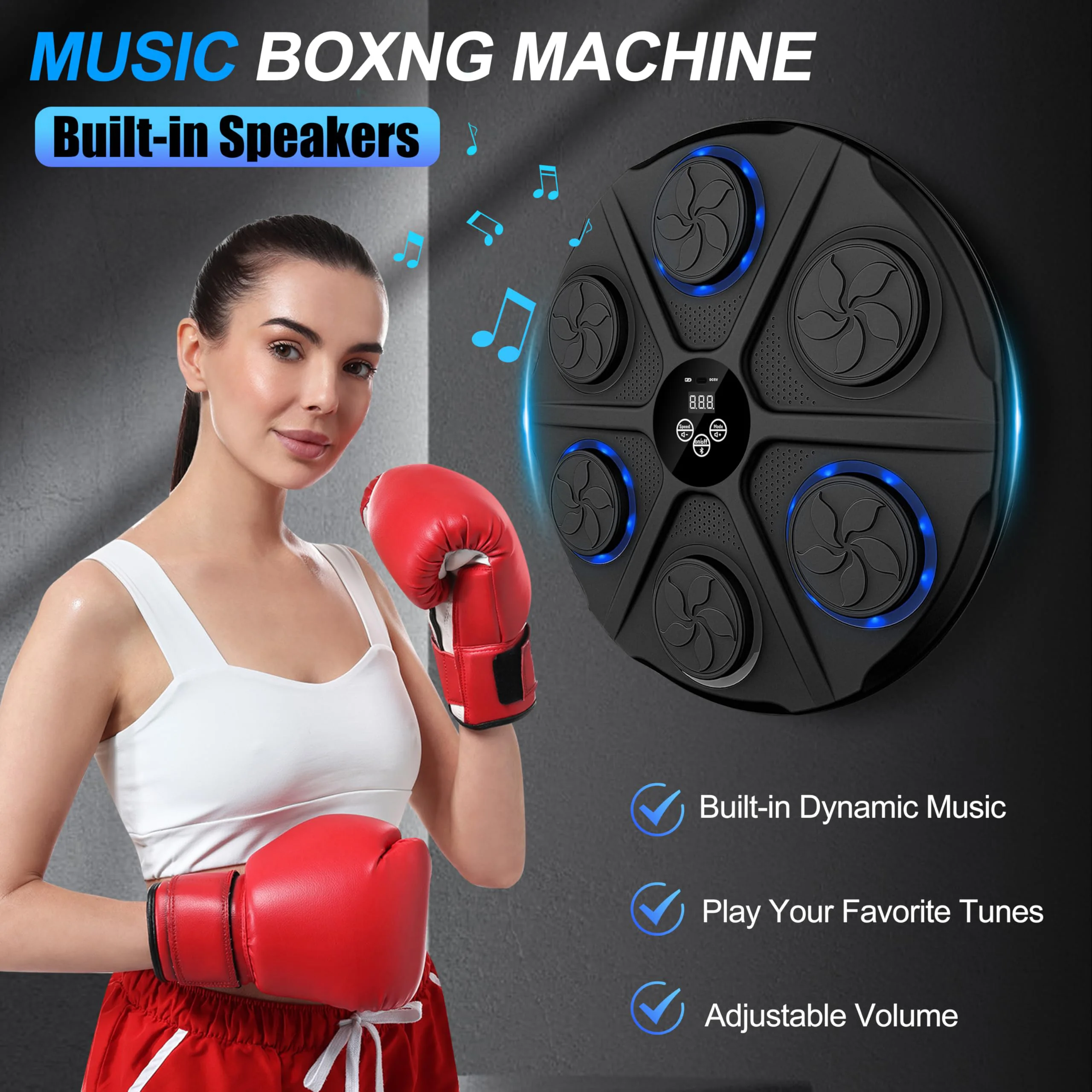 thumbnail image 2 of Music Boxing Machine For Adults Smart Bluetooth Music Boxing Machine - Wall Mounted Punching Target With Led Lights Gloves 9 Training Boxing Machine For Kids 2 of 13