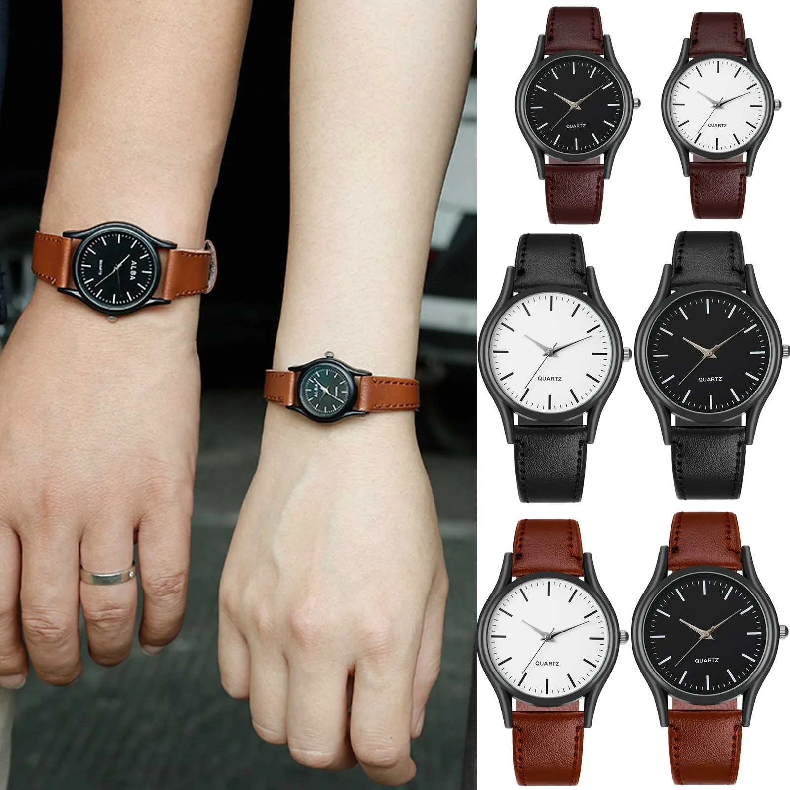

Men's Fashion Business Design Hand Watch Leather Watch Fashion Cool Unique Digital Literal Multi Layer Dial Men popular couple