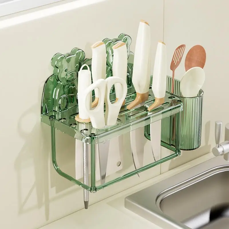 Porte-Baguettes Mural Suspendu, Éponge sans Jolie çon, mir d\'Évier Opaque, Design EvaluBear, Support de vaccage d\'Ustensiles