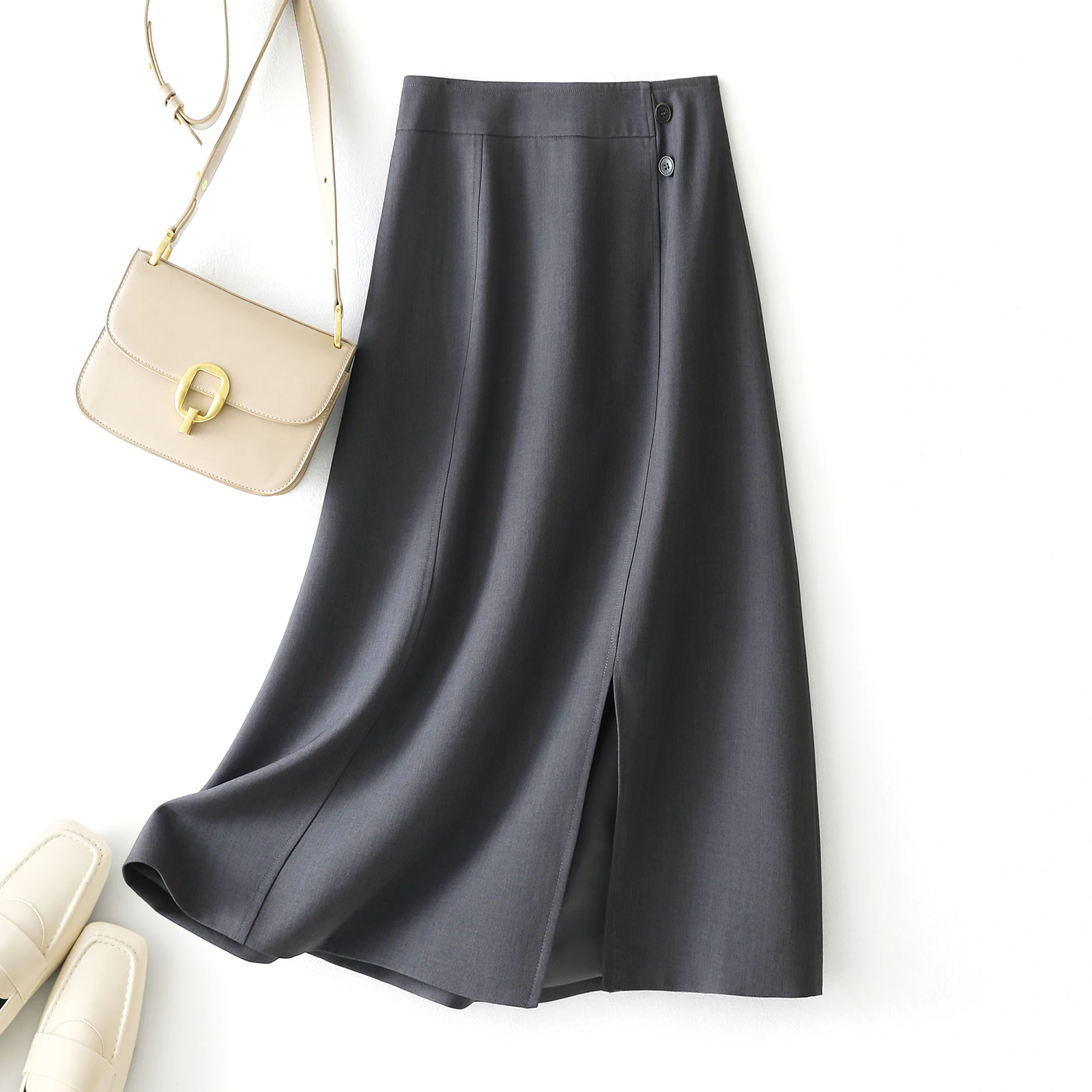 Commuter versatile small A-type half-body skirt 2024 summer new female Slim medium-length half-body skirt