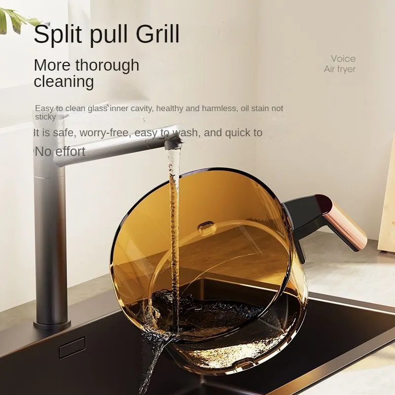 5L Air Fryer Intelligent Voice Touch Button Smoke-free Reservation Timer Automatic Power Off Multifunctional Fryer for Home Use 6