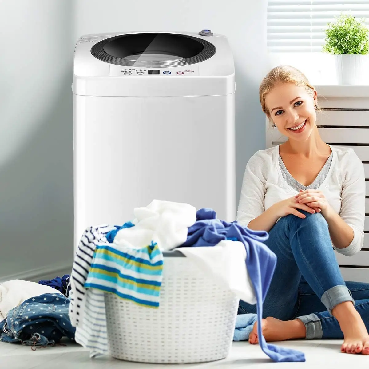 Portable Washing Machine, Full Automatic Washer and Dryer Combo, with Built-in Pump Drain 8 LBS Capacity Compact Laundry Washer 2